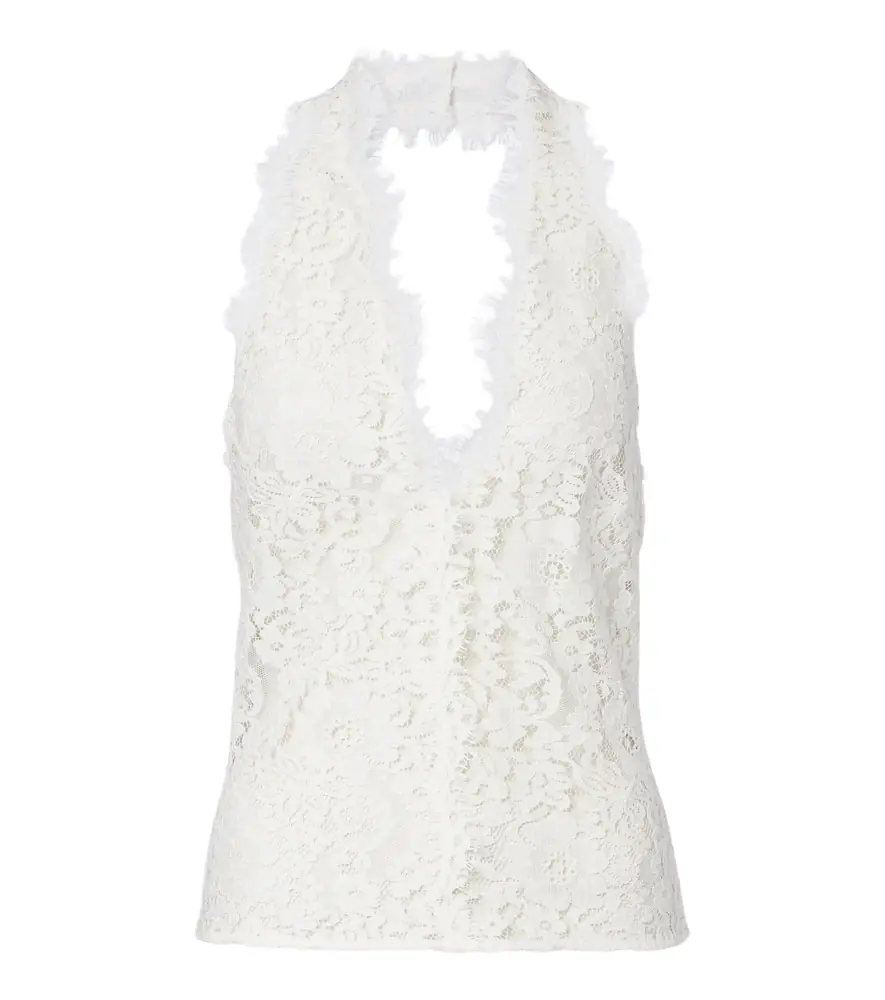 Stella McCartney Halterneck cotton-blend lace top - Women's Clothing