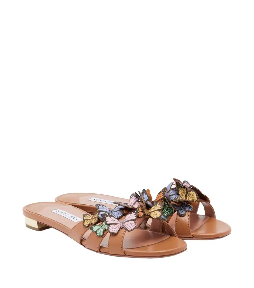 Aquazzura Papillon appliqué leather slides - Women's Shoes