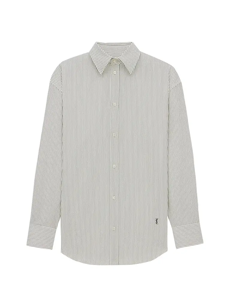 Saint Laurent Women's Cassandre Shirt in Striped Cotton Poplin - Craie Noir