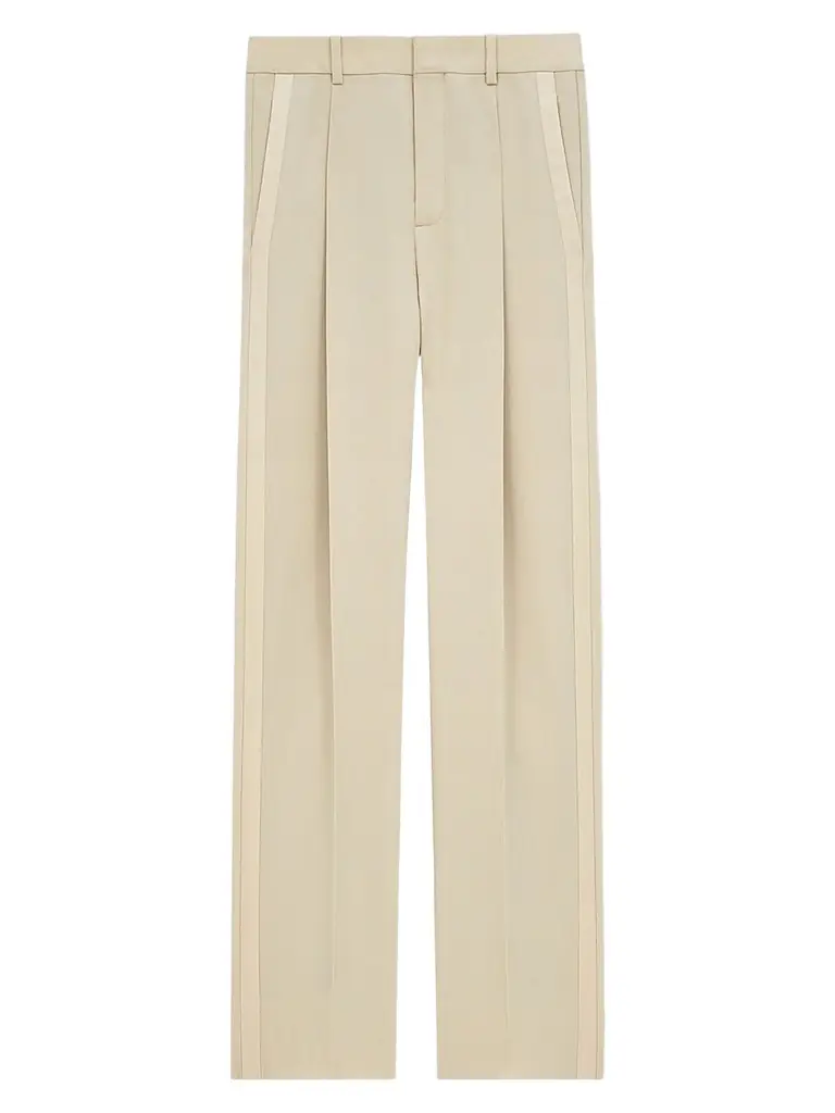 Saint Laurent Men's High-Waisted Pants in Light Wool - Beige - Women's Clothing