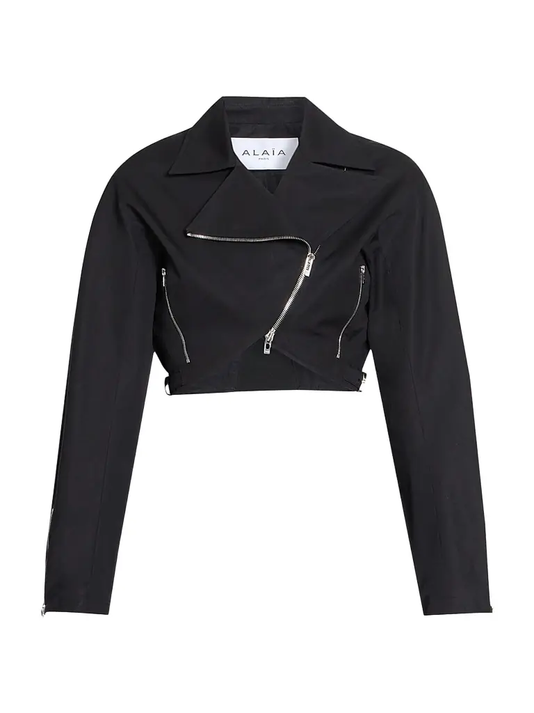 Alaïa Women's Cotton Poplin Crop Biker Jacket - Noir Alaia