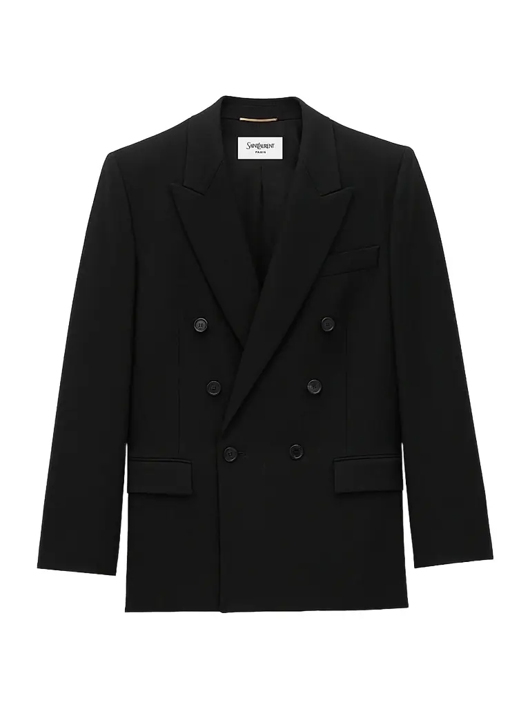 Saint Laurent Women's Double-Breasted Jacket in Wool Gabardine - Black
