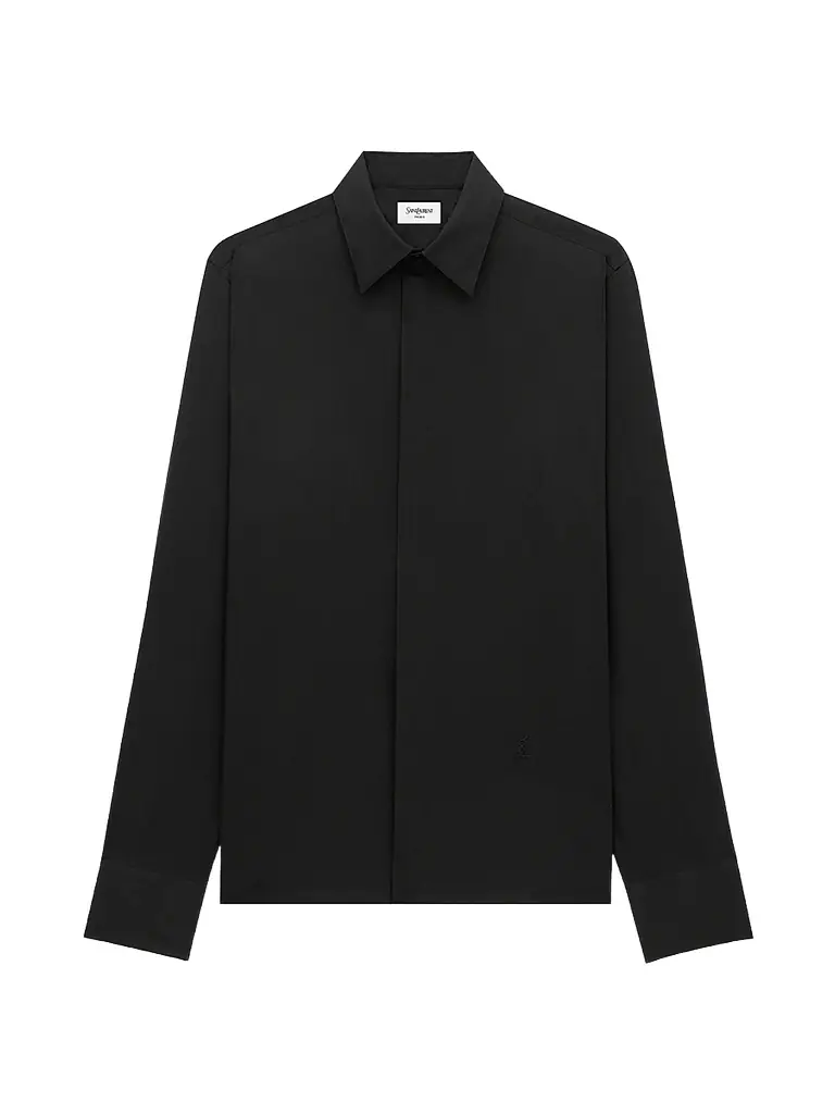 Saint Laurent Men's Cassandre Shirt in Cotton Voile - Noir