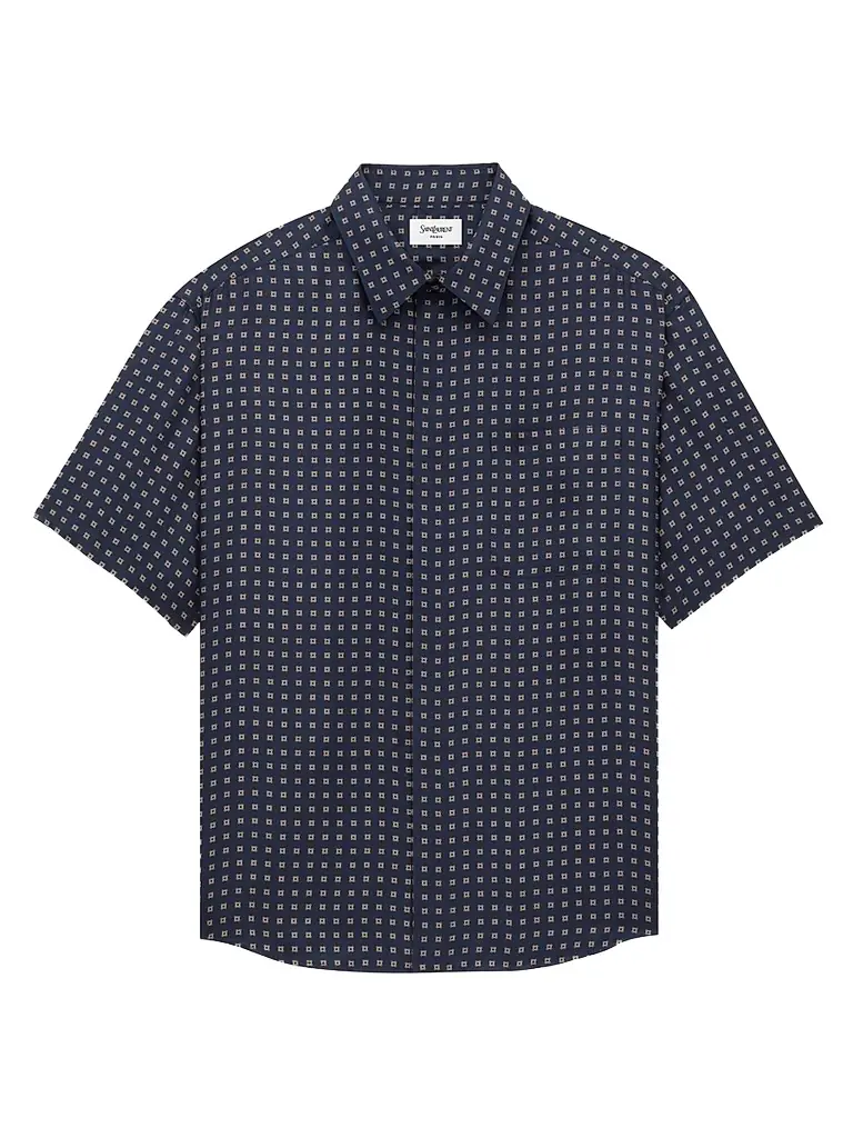 Saint Laurent Men's Shirt in Square Silk - Marine