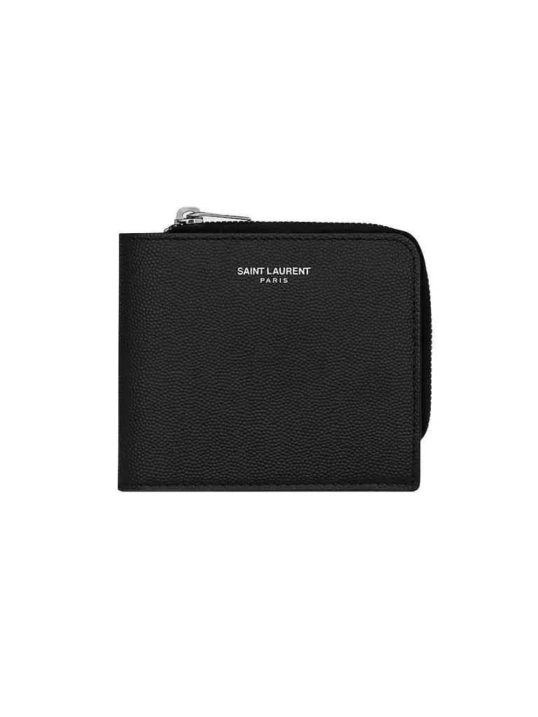 Saint Laurent Men's East-West Zip-Around Wallet in Grain De Poudre Leather - Black - Women's Clothing