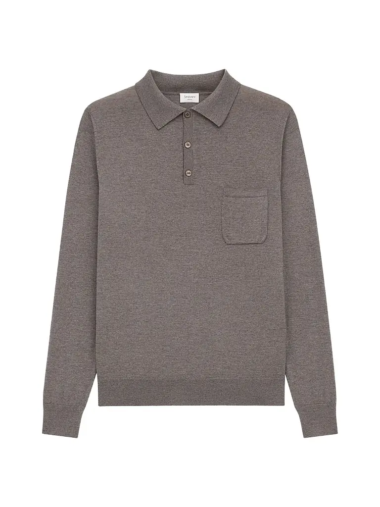 Saint Laurent Men's Polo Shirt in Wool - Taupe Chine - Women's Clothing