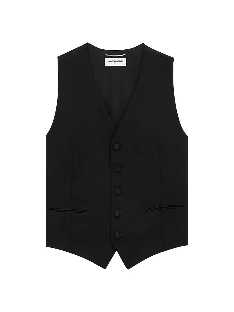 Saint Laurent Men's Cassandre Tuxedo Vest in Grain De Poudre - Black - Women's Clothing