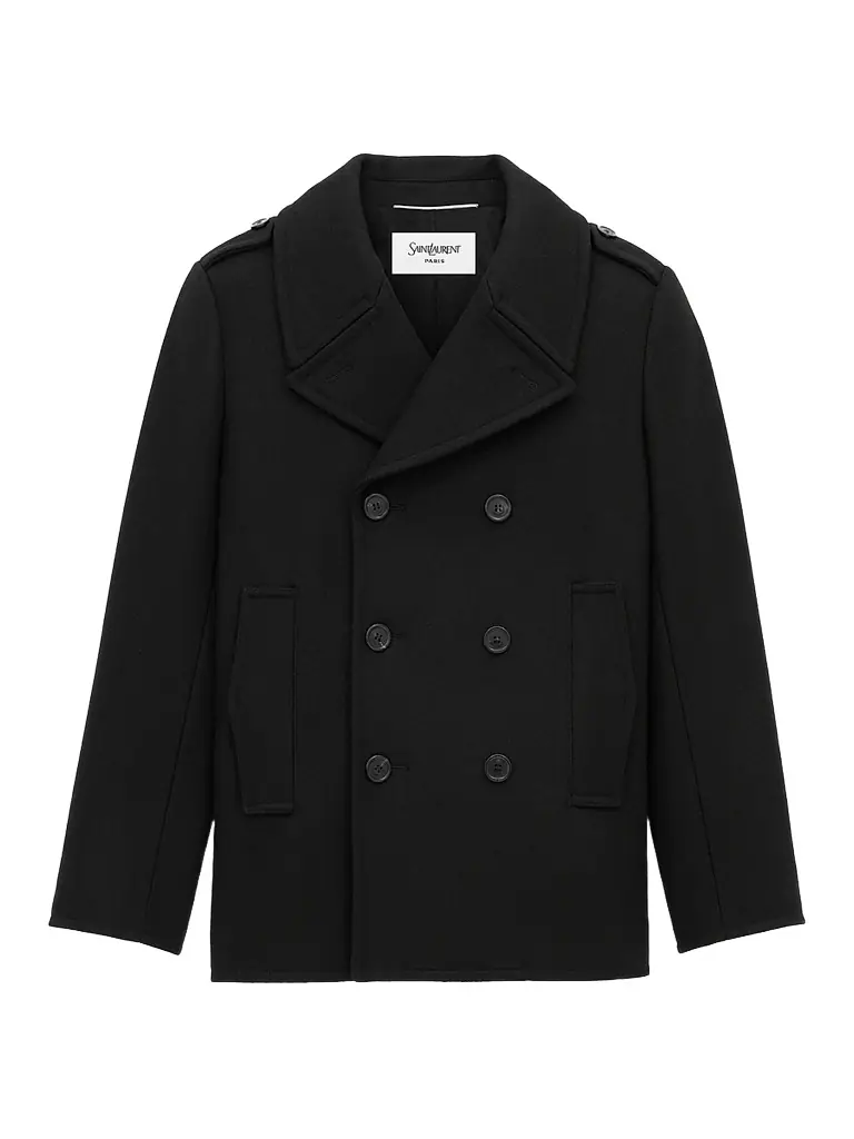 Saint Laurent Men's Double-Breasted Peacoat in Wool - Black