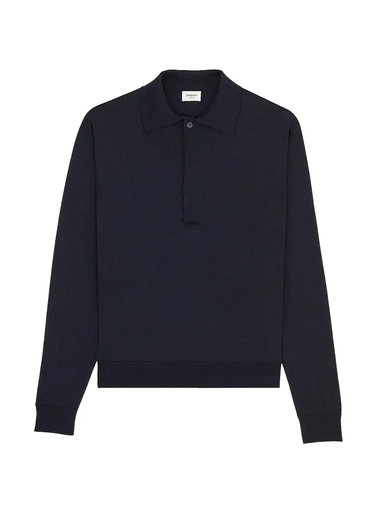 Saint Laurent Men's Polo Shirt in Silk and Cotton Knit - Bleu Nuit