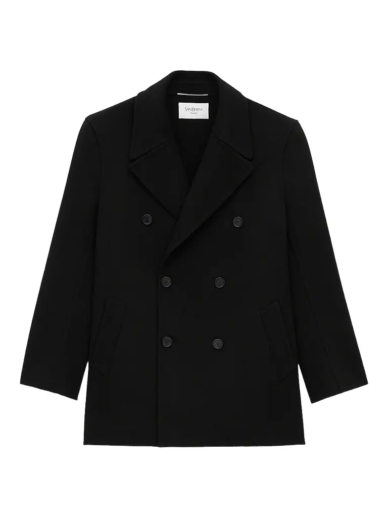 Saint Laurent Men's Peacoat in Double-Face Felt - Black