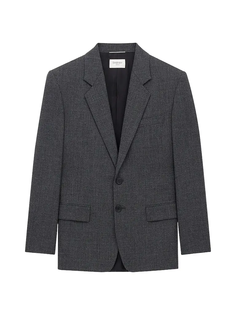 Saint Laurent Men's Single-Breasted Jacket in Wool - Gris Chine