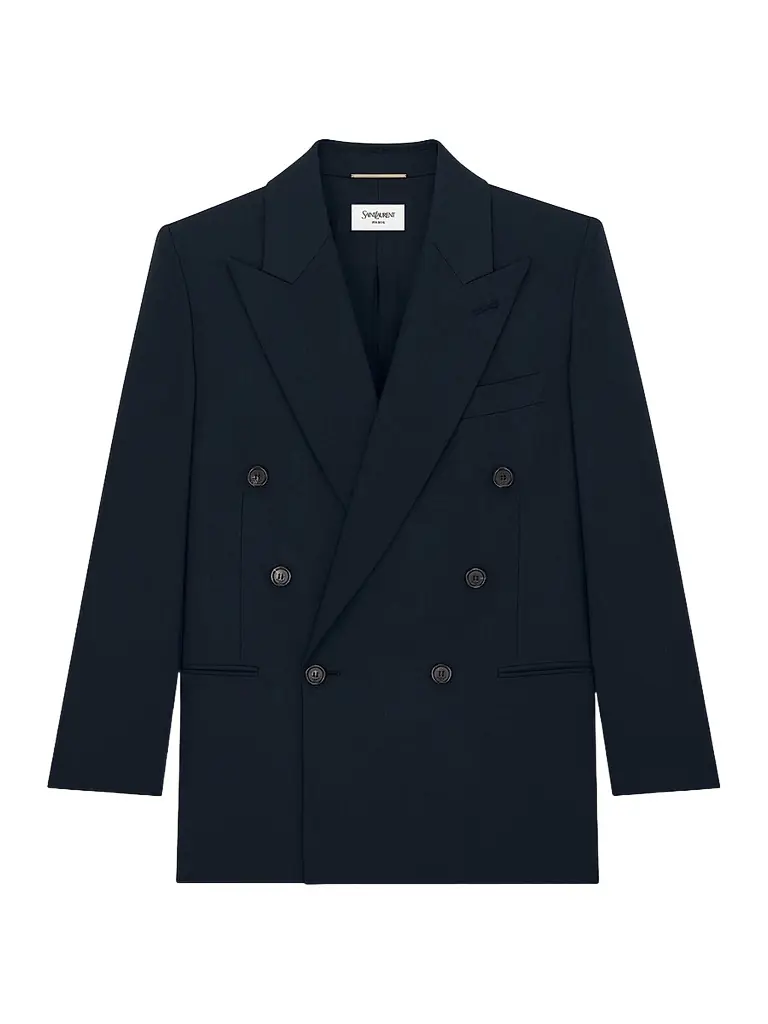 Saint Laurent Women's Double-Breasted Short Jacket in Wool Gabardine - Dark Navy - Women's Clothing