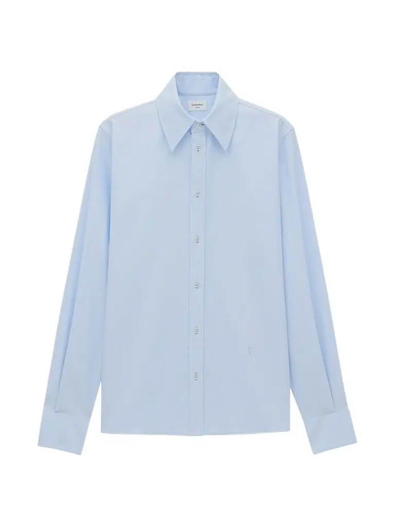 Saint Laurent Men's Cassandre Oxford Shirt in Cotton - Bleu Blanc
