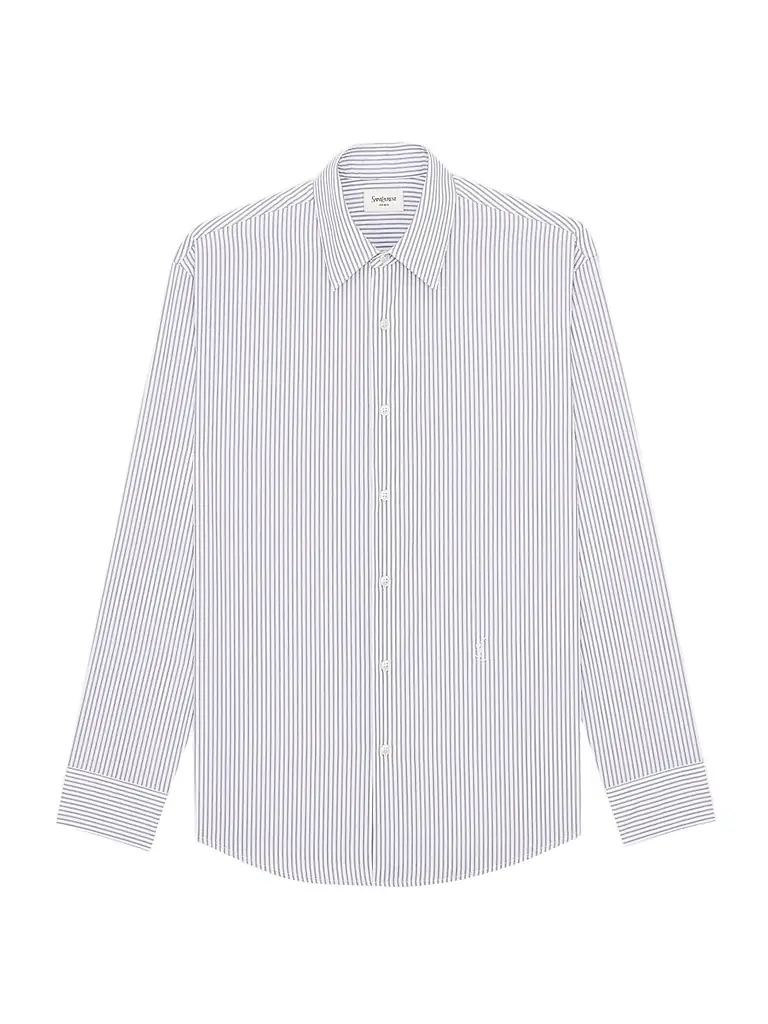Saint Laurent Men's Cassandre Shirt in Striped Cotton Poplin - Craie Noir