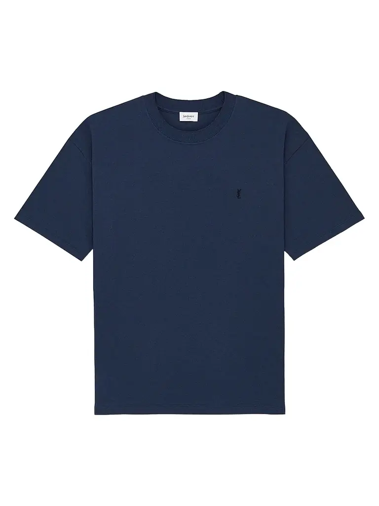 Saint Laurent Men's Cassandre T-Shirt in Pique - Bleu Mineral
