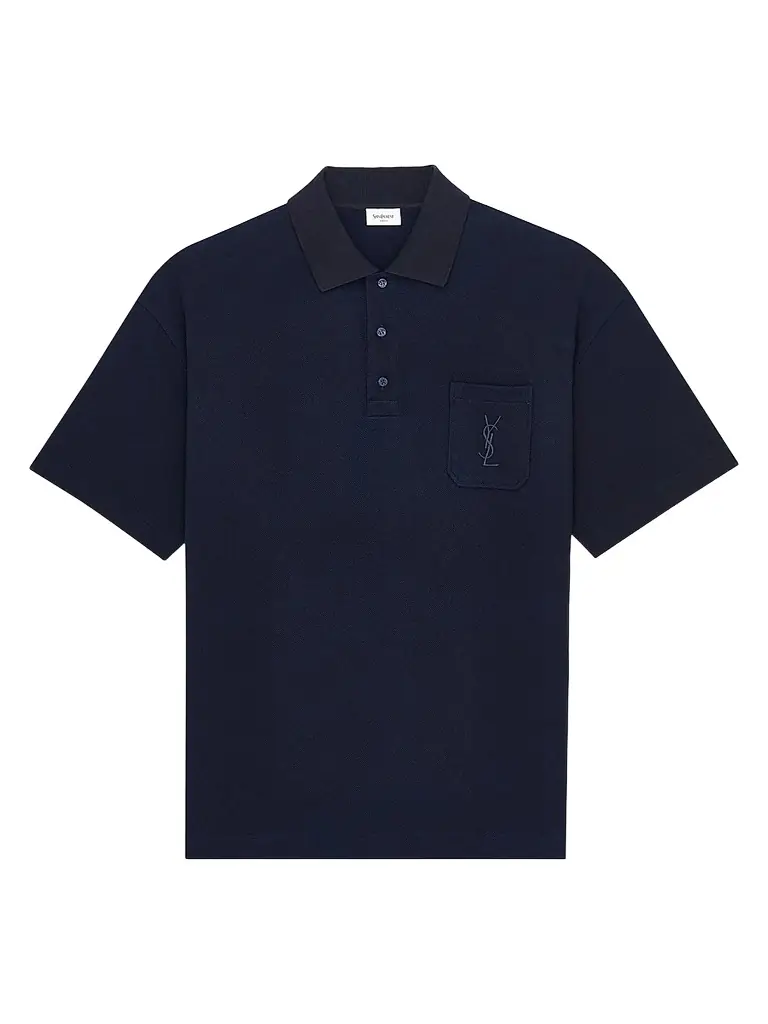 Saint Laurent Men's Cassandre Polo Shirt in Cotton Pique - Bleu Minuit