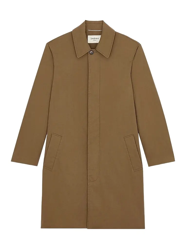 Saint Laurent Men's Coat in Cotton Serge - Taupe Caucase