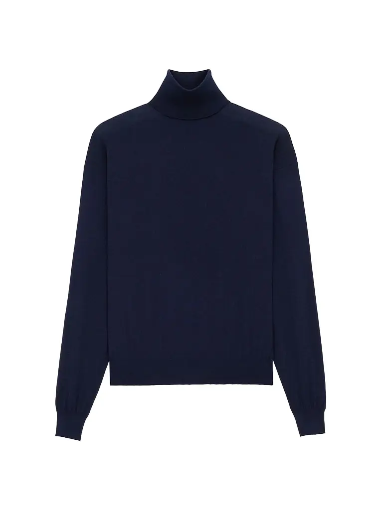 Saint Laurent Women's Turtleneck Sweater in Cashmere, Wool and Silk - Blue - Women's Clothing