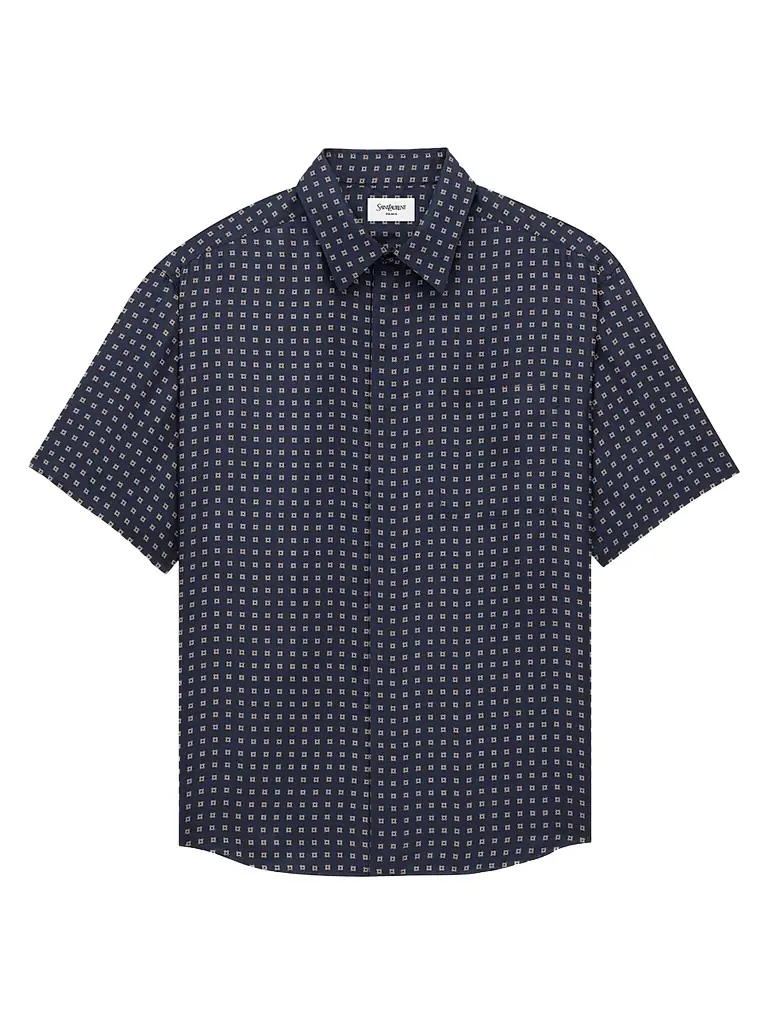 Saint Laurent Men's Shirt in Square Silk - Marine