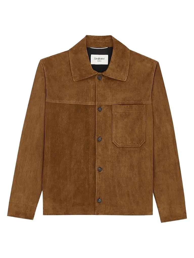 Saint Laurent Men's Overshirt in Suede - Rhum Ambre - Women's Clothing
