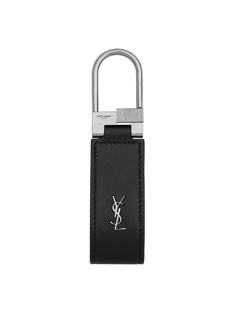 Saint Laurent Men's Tiny Cassandre Keyring in Shiny Leather - Black