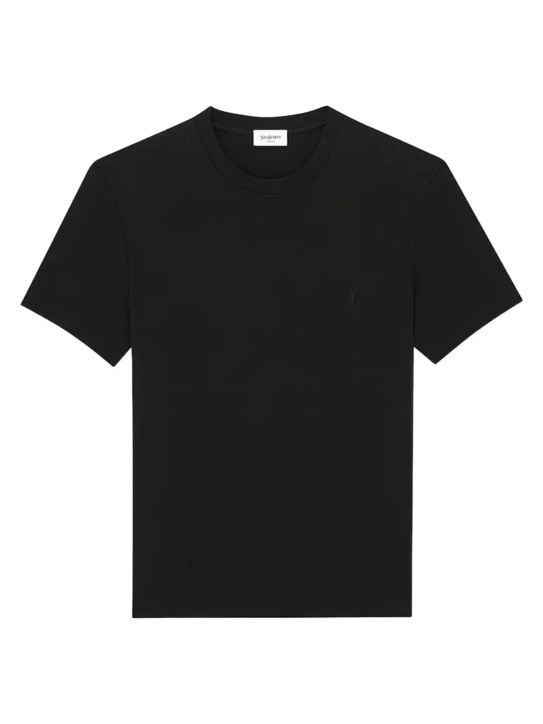 Saint Laurent Men's Cassandre Ribbed T-Shirt - Noir - Women's Clothing