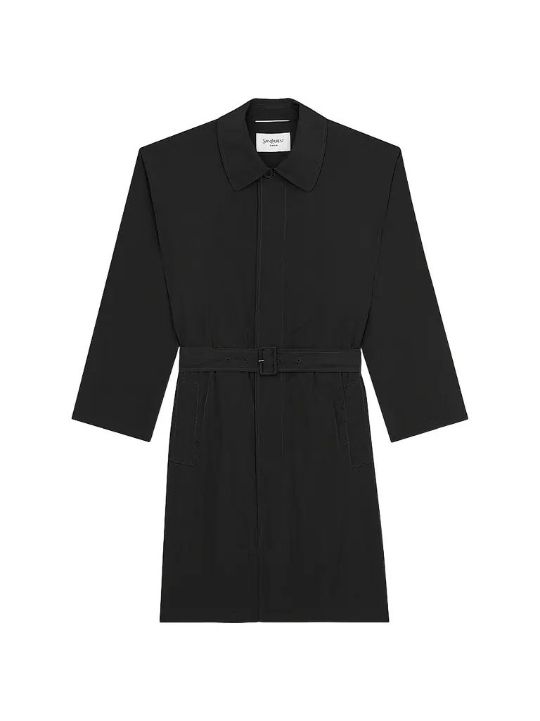 Saint Laurent Men's Water-Repellent Trench Coat in Crinkled Nylon - Noir