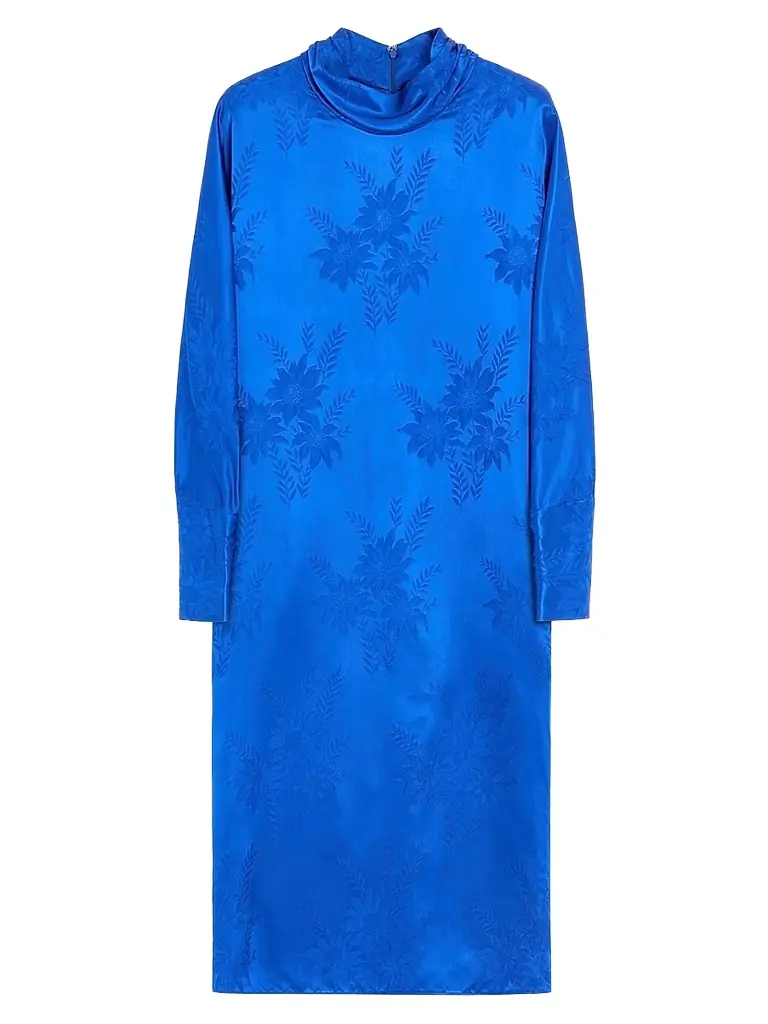 Valentino Garavani Women's Midi Dress in Shiny-Matte Flowerism Sunflowers Jacquard - Cobalt - Women's Clothing