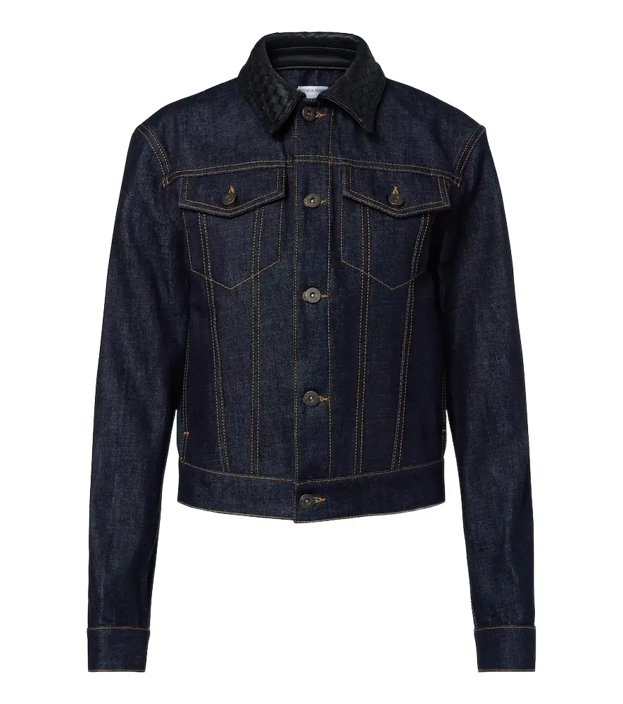 Bottega Veneta Intrecciato leather-trimmed denim jacket - Women's Clothing