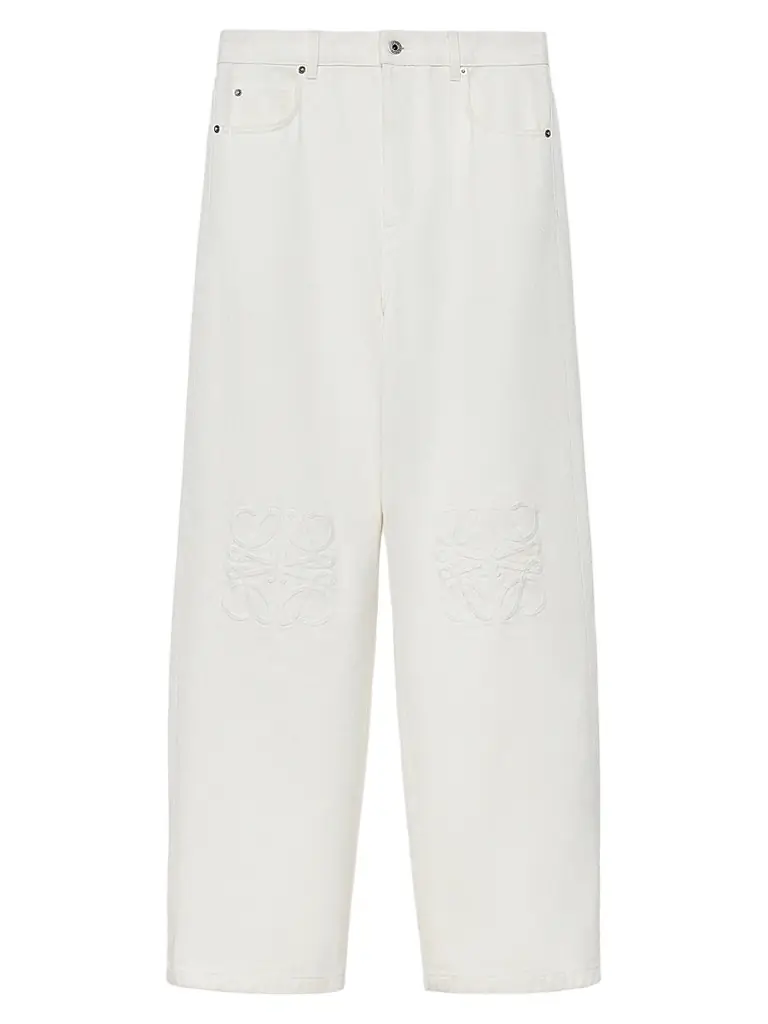 LOEWE Men's Anagram-Embroidered Jeans - White - Women's Clothing
