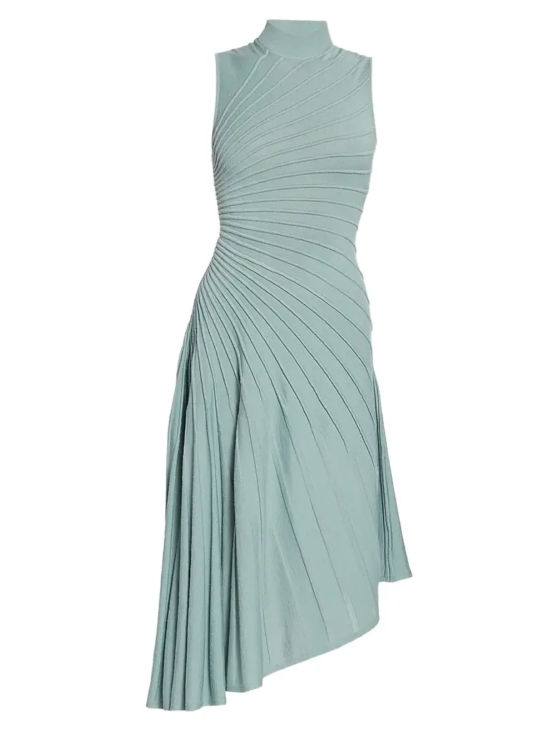 Alaïa Women's Ray Sleeveless Wool A-Line Midi-Dress - Vert Eucalyptus - Women's Clothing