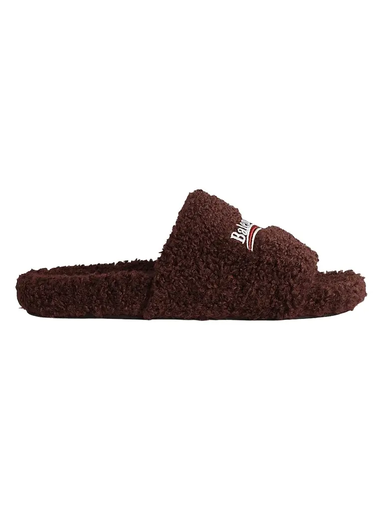 Balenciaga Men's Furry Slide Sandals - Brown - Women's Clothing