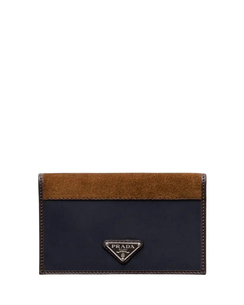 Prada Men's Nylon and Suede Bifold Card Holder - Women's Clothing