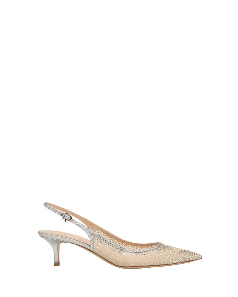 Gianvito Rossi Strass Organza Kitten-Heel Slingback Pumps - Women's Shoes