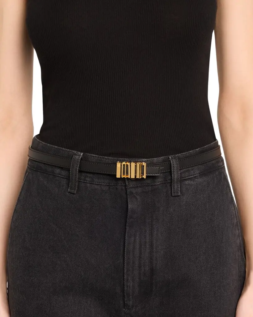 Loewe Graphic Buckle Leather Skinny Belt