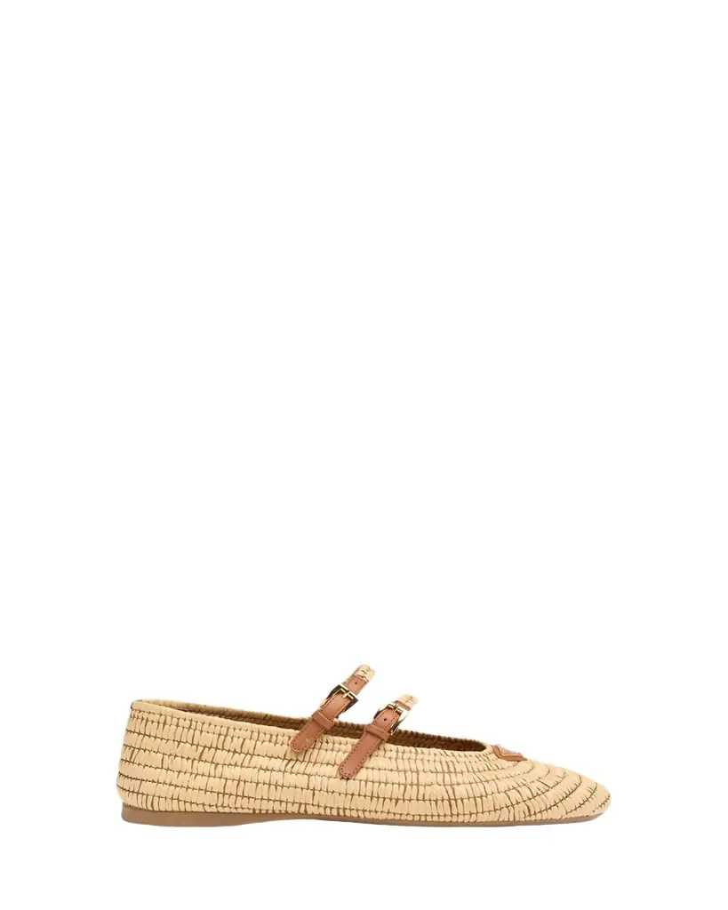 Prada Stuoia Raffia Dual Mary Jane Ballerina Flats - Women's Clothing