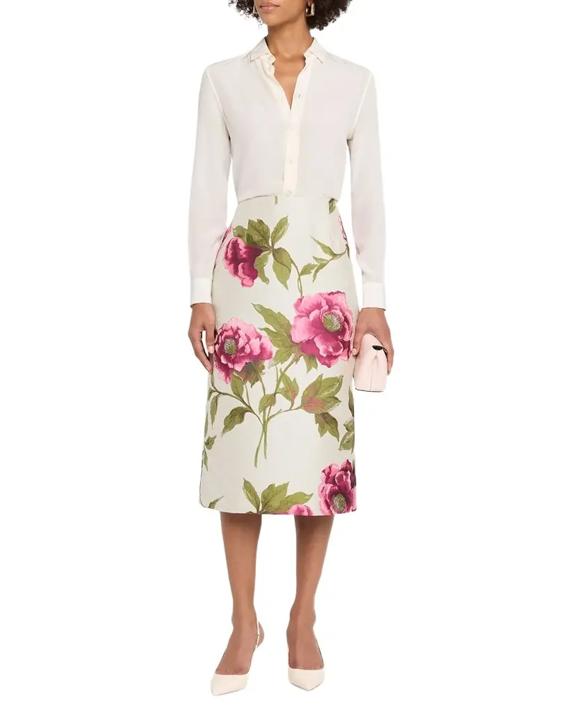 Carolina Herrera Floral Jacquard Midi Pencil Skirt