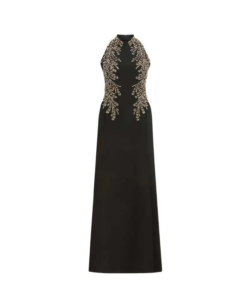 Jenny Packham Elu Beaded Crepe Halter Gown