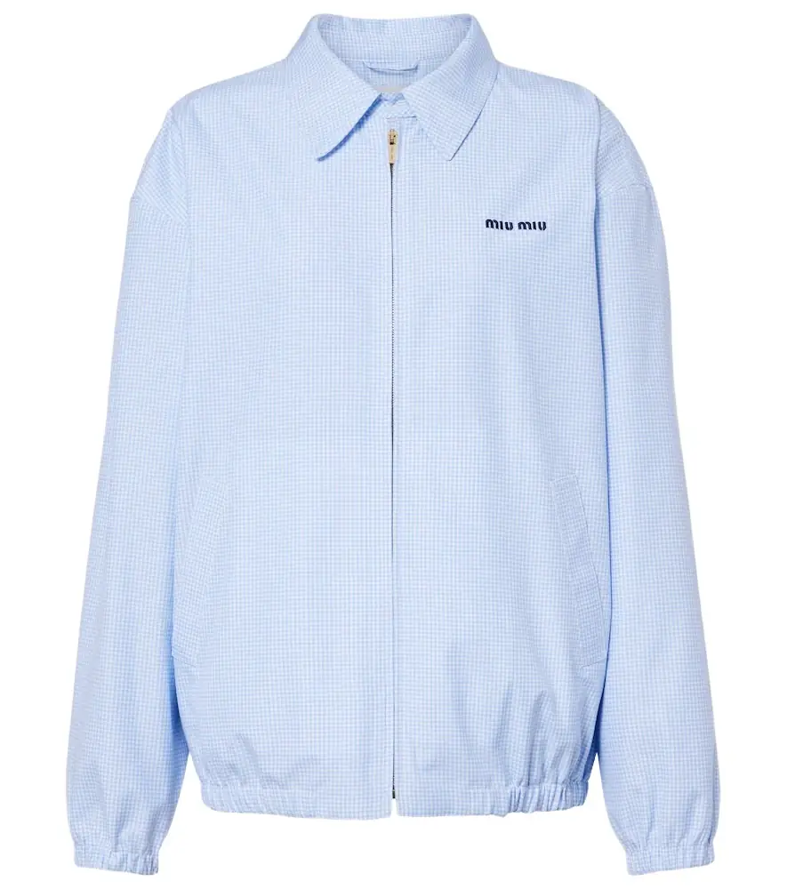 Miu Miu Logo gingham cotton blouson jacket - Women's Clothing