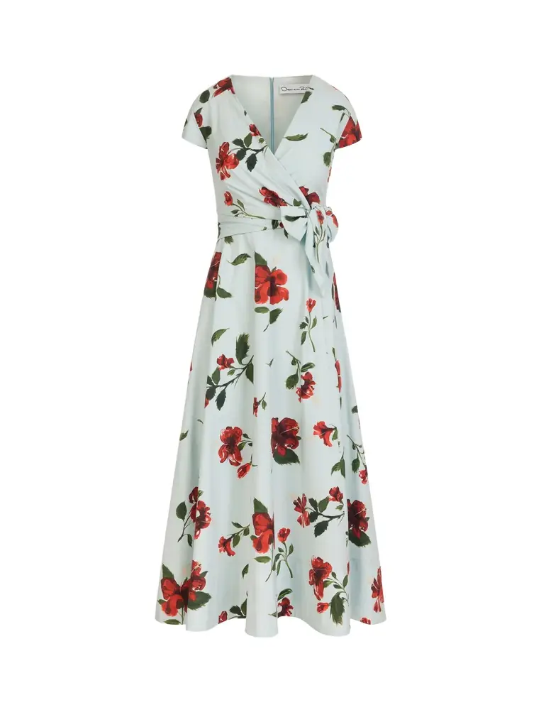 Oscar de la Renta Hibiscus Cotton Poplin Wrap Dress - Women's Clothing
