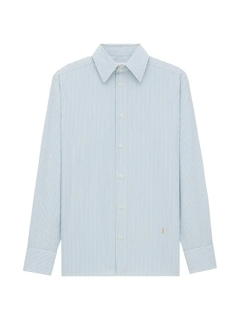 Saint Laurent Women's Cassandre Shirt in Striped Cotton Poplin - Blue