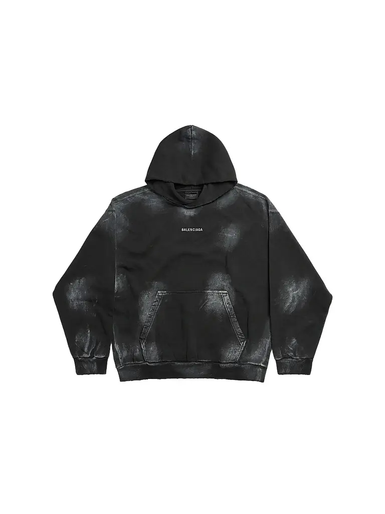 Balenciaga Men's Medium Fit Hoodie - Faded Black White - Women's Clothing