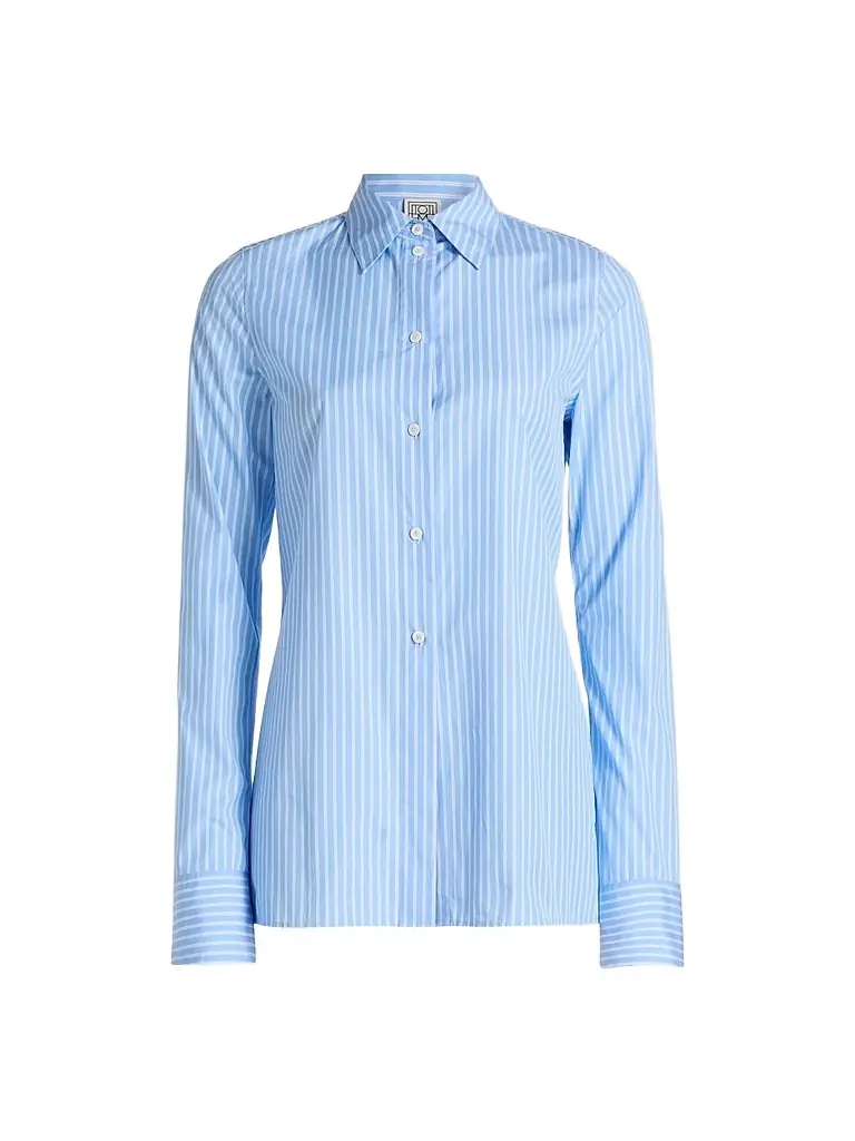 Toteme Women's Striped Cotton Poplin Shirt - Blue White - Women's Clothing