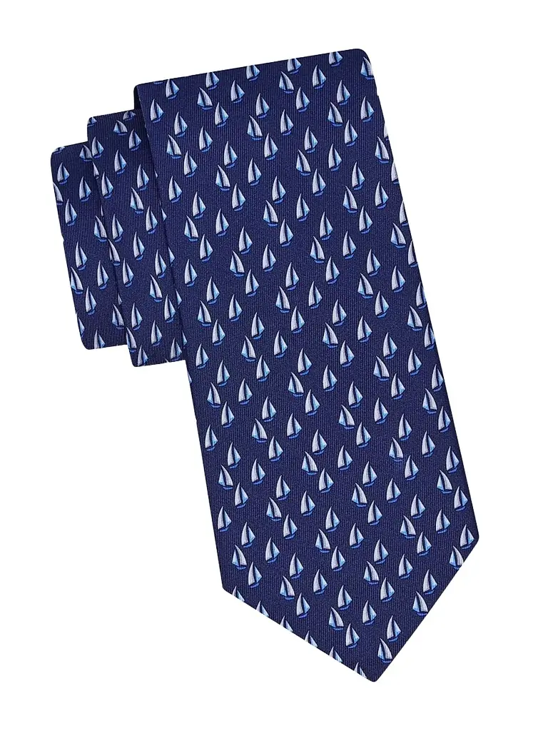 FERRAGAMO Men's Nautical Print Silk Tie - Blue Scuro