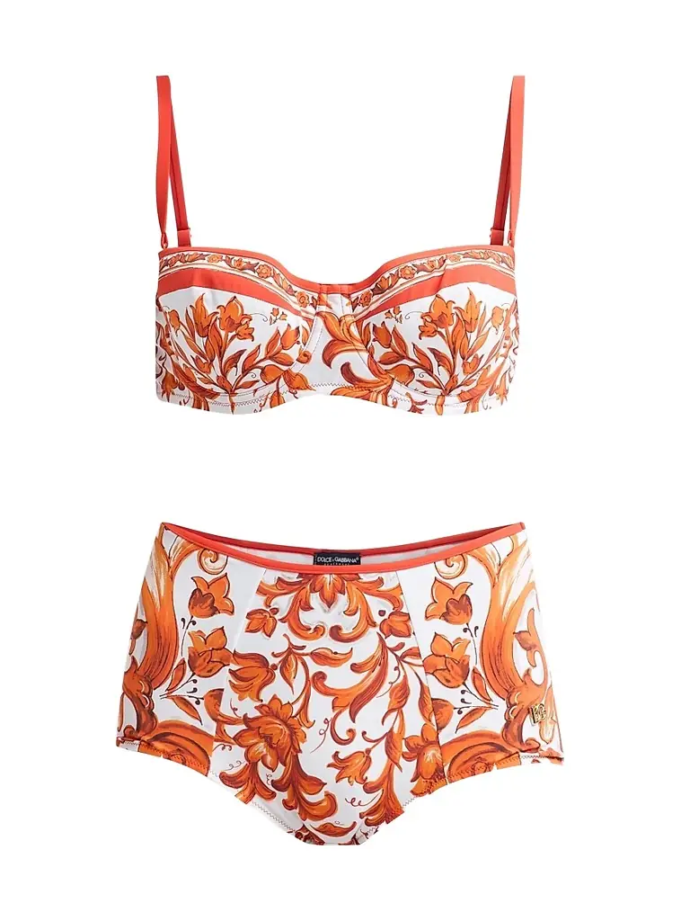 Dolce & Gabbana Women's Maiolica Printed Two-Piece Swimsuit - Maiolica Orange - Women's Clothing