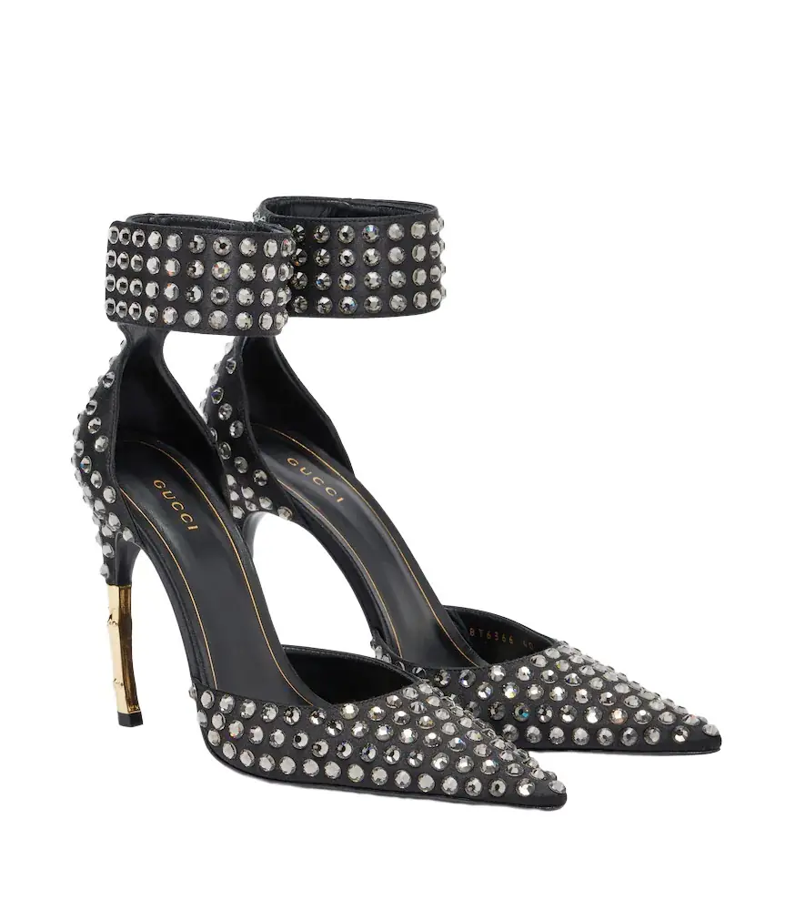 Gucci Castello embellished satin pumps
