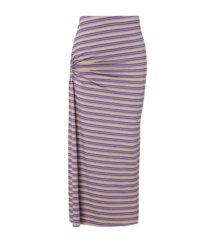 Rabanne Cutout gathered striped crêpe midi skirt - Women's Clothing