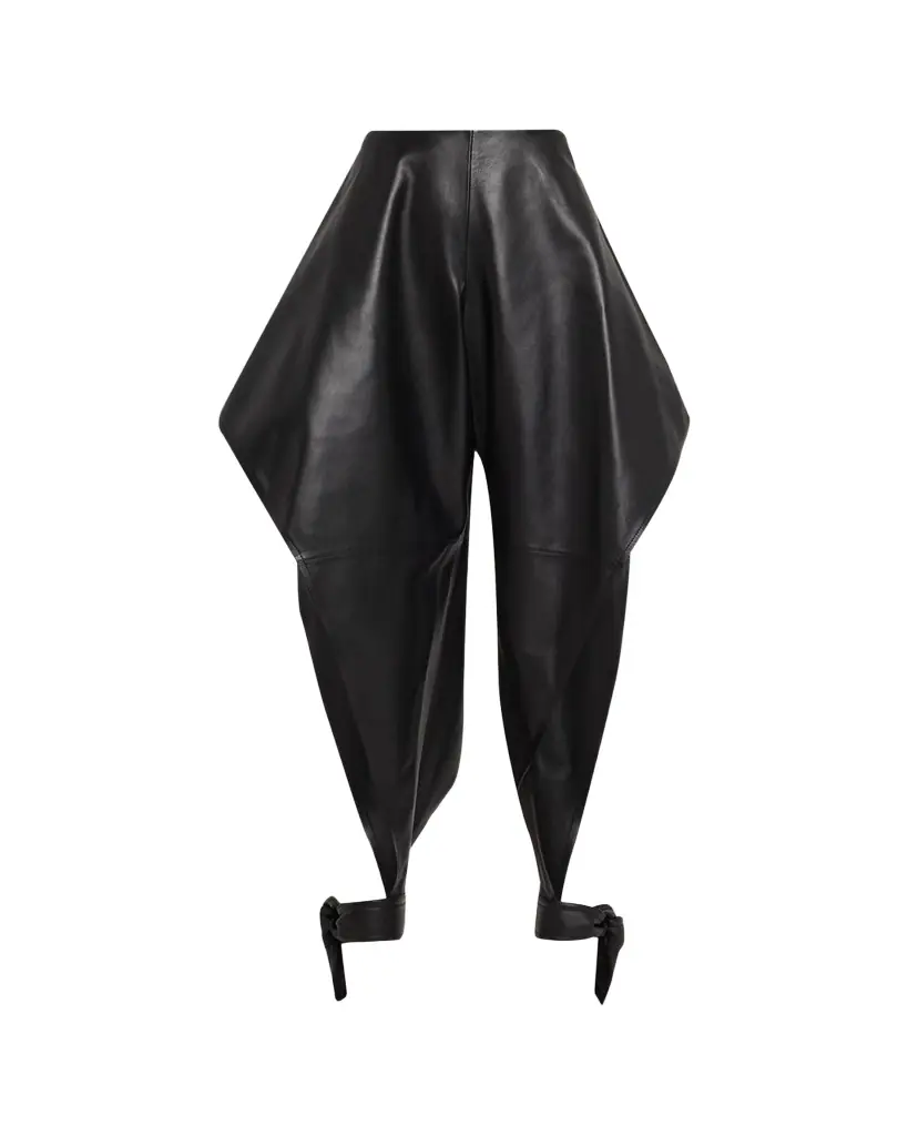 ALAIA Leather Pointed Ruffle Ankle-Tie Pants - Women's Clothing