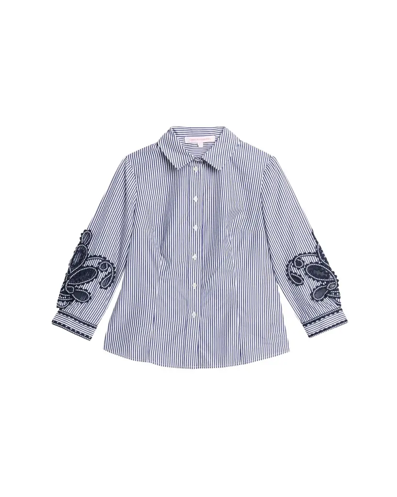 Carolina Herrera Ana Embroidered Striped Poplin Button-Down Shirt