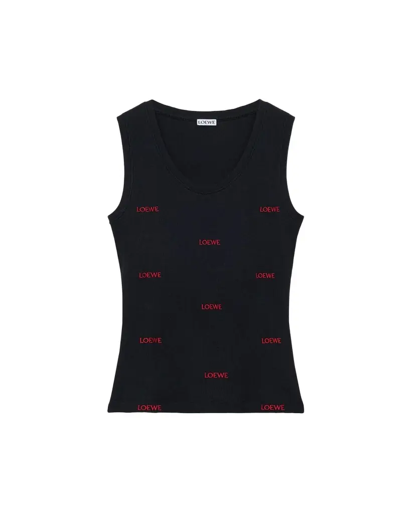 Loewe All-Over Logo Embroidered Rib Tank Top - Women's Clothing